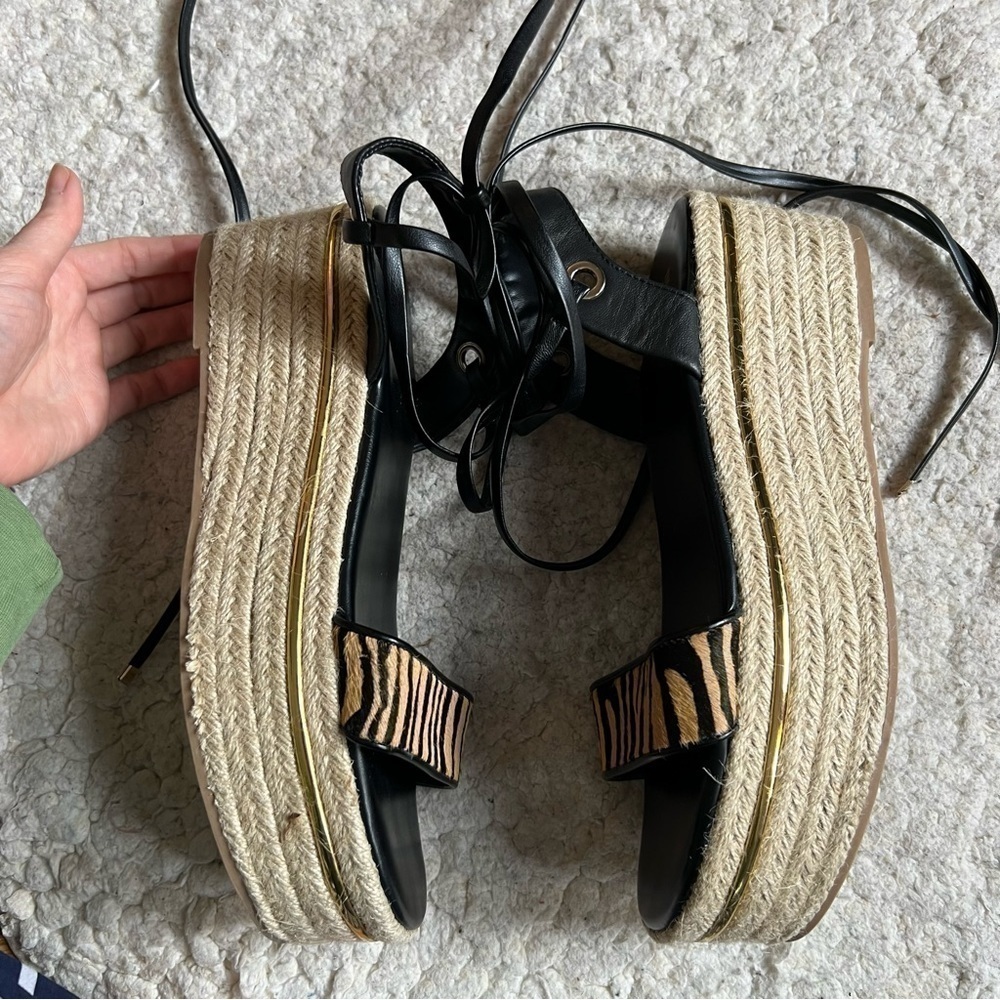 Bleecker & Bond Odette Tiger Print Calf Hair Espadrille Platform Wedge Sandals - Picture 3 of 9